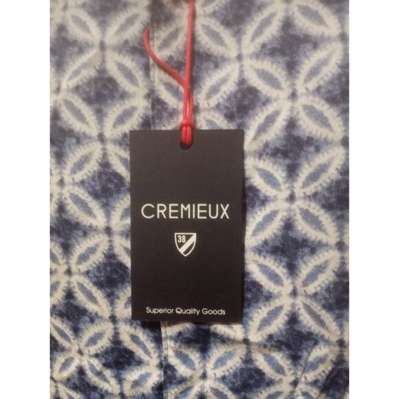 Men's Cremieux Short Sleeve Buton Up Shirt Large L Blue Diamond Print Rayon NWT - Picture 2 of 14